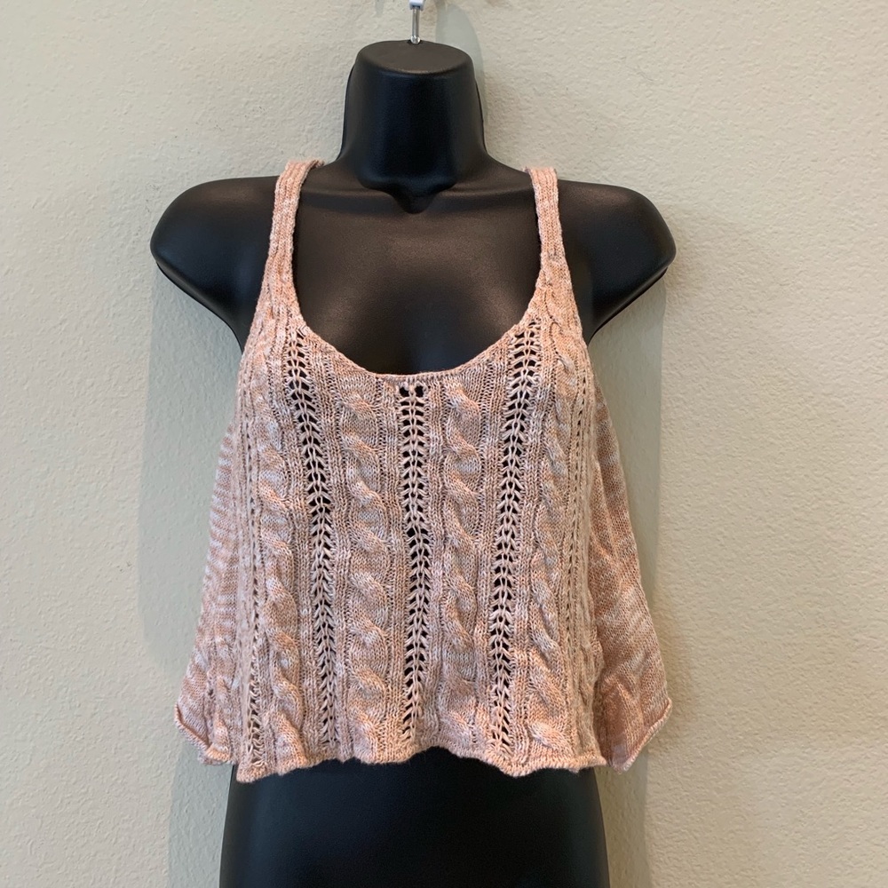 Debut Peachy pink knit Scoop neck crop tank top